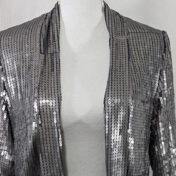 CHARLOTTE RUSSE! SILVER SQUARE SEQUIN ON GRAY SHEER, CHIFFON JACKET! SZ S - Picture 3 of 9